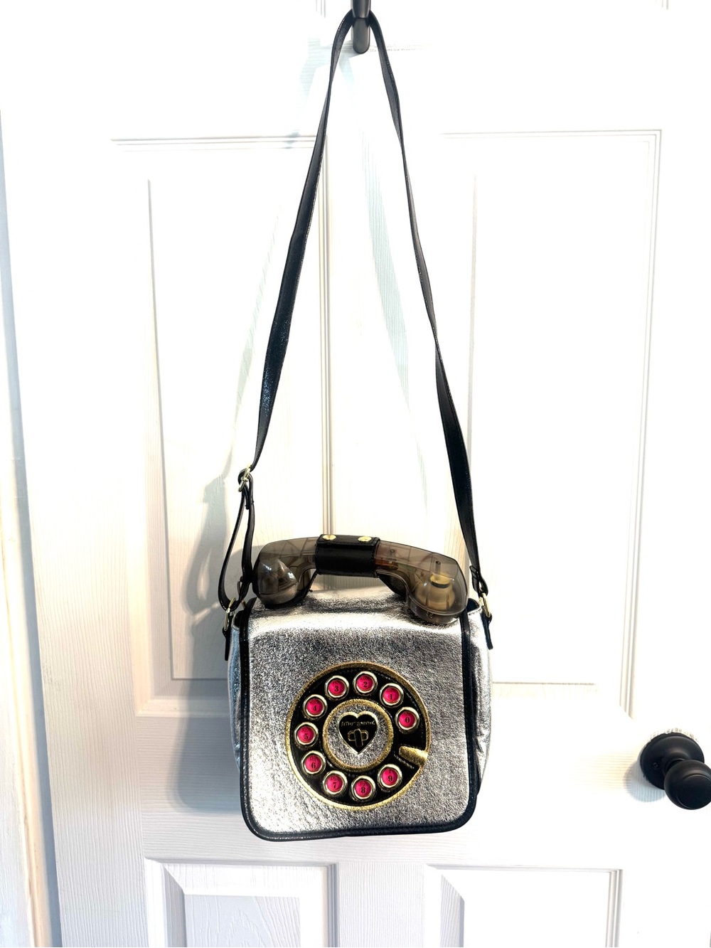 Betsey Johnson "Off the Hook" Retro Phone Silver Crossbody Bag - Picture 3 of 8